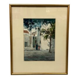Impressionist Watercolor Artwork of Plein Air Scenery, Framed