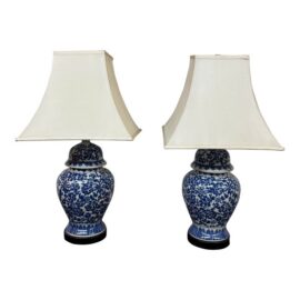 Blue & White Ginger Jar Table Lamps, Pair