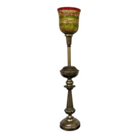 Brass Pedestal Table Lamp With Glass Hurricane Shade