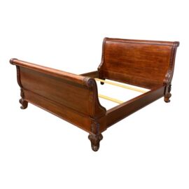 Queen Size Empire Revival Style Carved Mahogany Sleigh Bed Frame