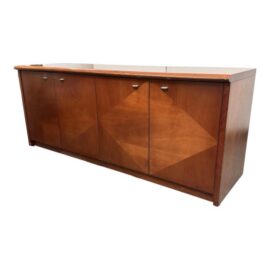 Mid-Century Diamond Veneer Sideboard Credenza, Vintage