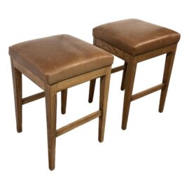 NEW Brownstone Cognac Leather Counter Stools, Pair. Original Price: $2,800