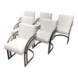 Milo Baughman Style Cantilever Dining Chairs, Set of Six. Original Price: $4,200