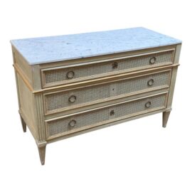 Washed Cane With Marble Top Chest of Drawers