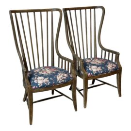 Hooker Furniture Sanctuary Tall Spindle Armchairs + Ralph Lauren Fabric, Pair. Original Price: $3,000