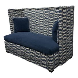 Bernhardt Interiors Marcourt Custom Navy Ikat Fabric Banquette. Original Price: $7,400