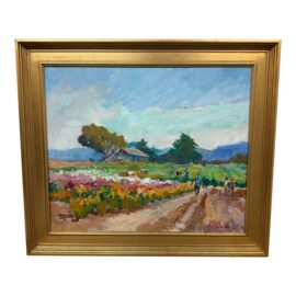 Flower Garden Landscape Oil Painting, Signed