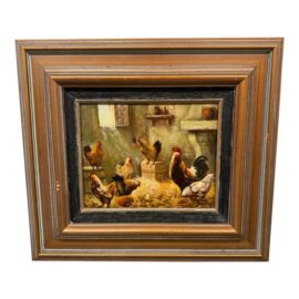 Samy Chickens in a Henhouse Painting, Signed