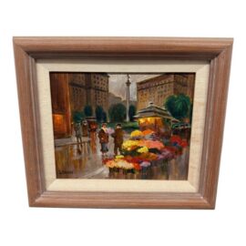 Lorain San Francisco Flower Market Oil Painting, Signed