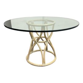 McGuire Furniture Round Rattan Glass Dining Table