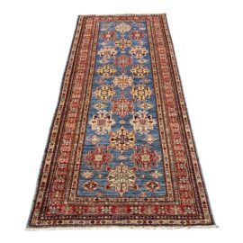 3ft 4in × 10ft 4in Kazak Tribal Hand-Knotted Runner Rug