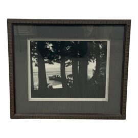 Black & White Tahoe Boat in Dock Photograph, Framed