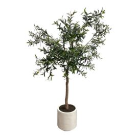 Faux Olive Tree + White Planter
