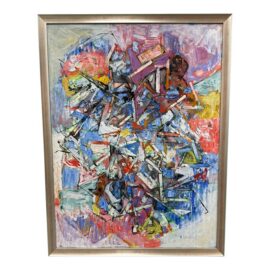 Alexandre Istrati "Composition Bleu Rouge", Original Oil Abstract Painting. Estimate Price: $10,000