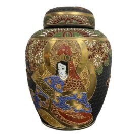 Japanese Satsuma Style Moriage Porcelain Lidded Ginger Jar