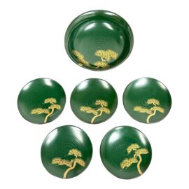 Japanese Green Lacquerware Plates + Bowl, Set of Five