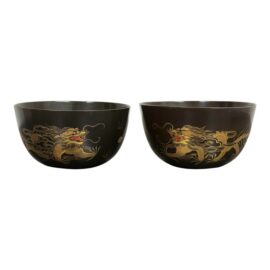 Japanese Lacquer Dragon Bowls, Pair