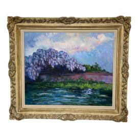 Wisteria Tree by the Water Impressionist Painting on Canvas, Signed