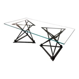 Formations Dual Iron Pedestal Base Glass Dining Table. Original Price: $12,000
