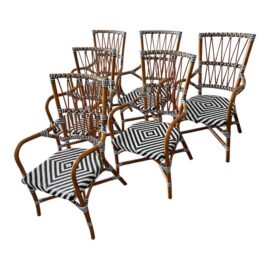 CB2 Woven Rattan Bistro Dining Armchairs, Set of Six. Original Price: $2,400
