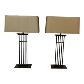 Tanner Kenzie Sculpted Iron Craftsman Table Lamps, Pair