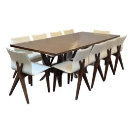 Joseph Jeup Sculpted Trestle Dining Table + X Back Dining Side Chairs, Set. Original Price: $18,000