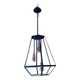 Faceted Geometric Lantern Shape Three Light Pendant
