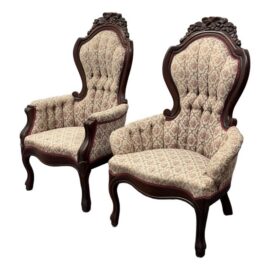 American Furniture Galleries Victorian Rococo Revival Gentleman’s + Lady’s Parlor Chairs. Estimate Price: $2,000