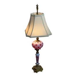 Fenton Cranberry Opalescent Coin Dot Art Glass Table Lamp
