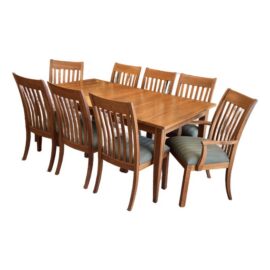 Ethan Allen Arts & Crafts Style Cherry Dining Table With Eight Slat-Back Chairs. Original Price: $4,600