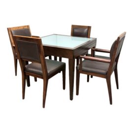 Extendable Glass-Inset Dining Table + Four Chairs, Set of Five