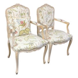 Louis XV-Style Floral Upholstery Armchairs, Pair. Estimated Price: $2,800