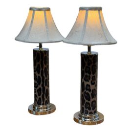 Leopard Print Table Lamps, Pair