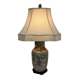 Chinoiserie Floral + Dragon Ceramic Table Lamp, Vintage