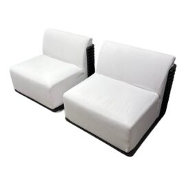 Thomas Bina & Ronald Sasson for Restoration Hardware Trelica Aluminum Swivel Outdoor Chairs, Pair. Original Price: $5,800