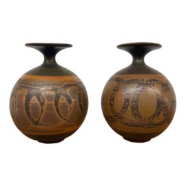 Designs West Stoneware Pottery Spherical Vases, Set of Two