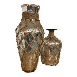 Twine Wrapped Mercury Glass Bottles, Set of Two