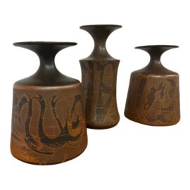 Designs West Stoneware Pottery Vases, Set of Three