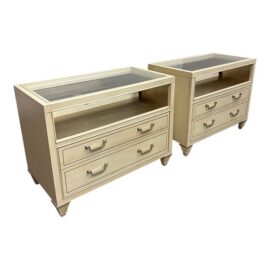 Caracole New Traditional Glass Top Nightstands, Pair. Original Price: $3,500