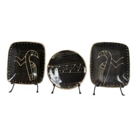 Hand Painted Ceramic Platters + Stands, Set of Three. Original Price: $3,405