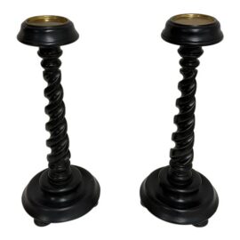 Global Views Barley Twist Wood Candleholders, Pair