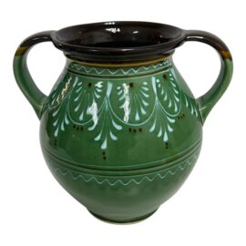 Hungarian Folk Art Double-Handled Pottery Vessel, Signed