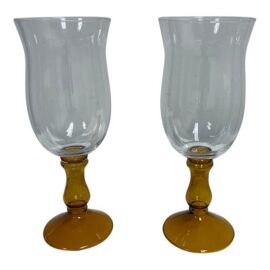 Glass Pedestal Hurricane Candleholders, Pair