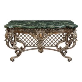 Louis XV Acanthus Leaf + Green Marble Console Table
