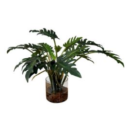 Artificial Philodendron Xanadu Plant + Clear Glass Vase