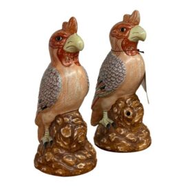 NEW Hand Painted Porcelain Parrots, Set of Two. Original Price: $350