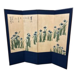 Silk Dupion Folding Screen With Hand Painted Irises