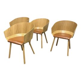 Stefan Diez for E15 Ch04 Houdini Oak + Leather Armchairs, Set of Four