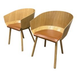 Stefan Diez for E15 Ch04 Houdini Oak + Leather Armchairs, Pair. Original Price: $4,380