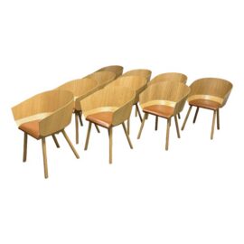 Stefan Diez for E15 Ch04 Houdini Oak + Leather Armchairs, Set of Ten. Original Price: $21,600